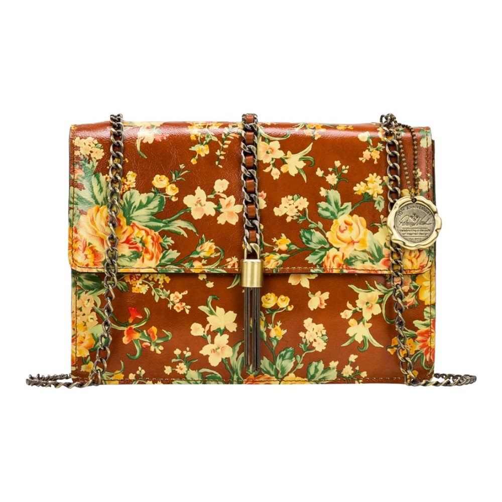 Patricia Nash Adelfia Leather ChainLink Tassel Flap Crossbody Vintage Botanical